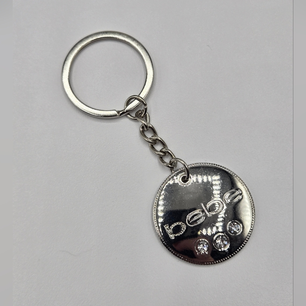 Bebe Crystal Circle Charm Silver Keychain Keyring